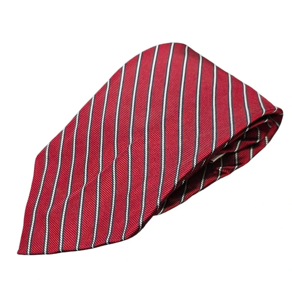 Meeting Street Silk Necktie Men's Red White Navy Blue Striped Hand‎ Made Classic